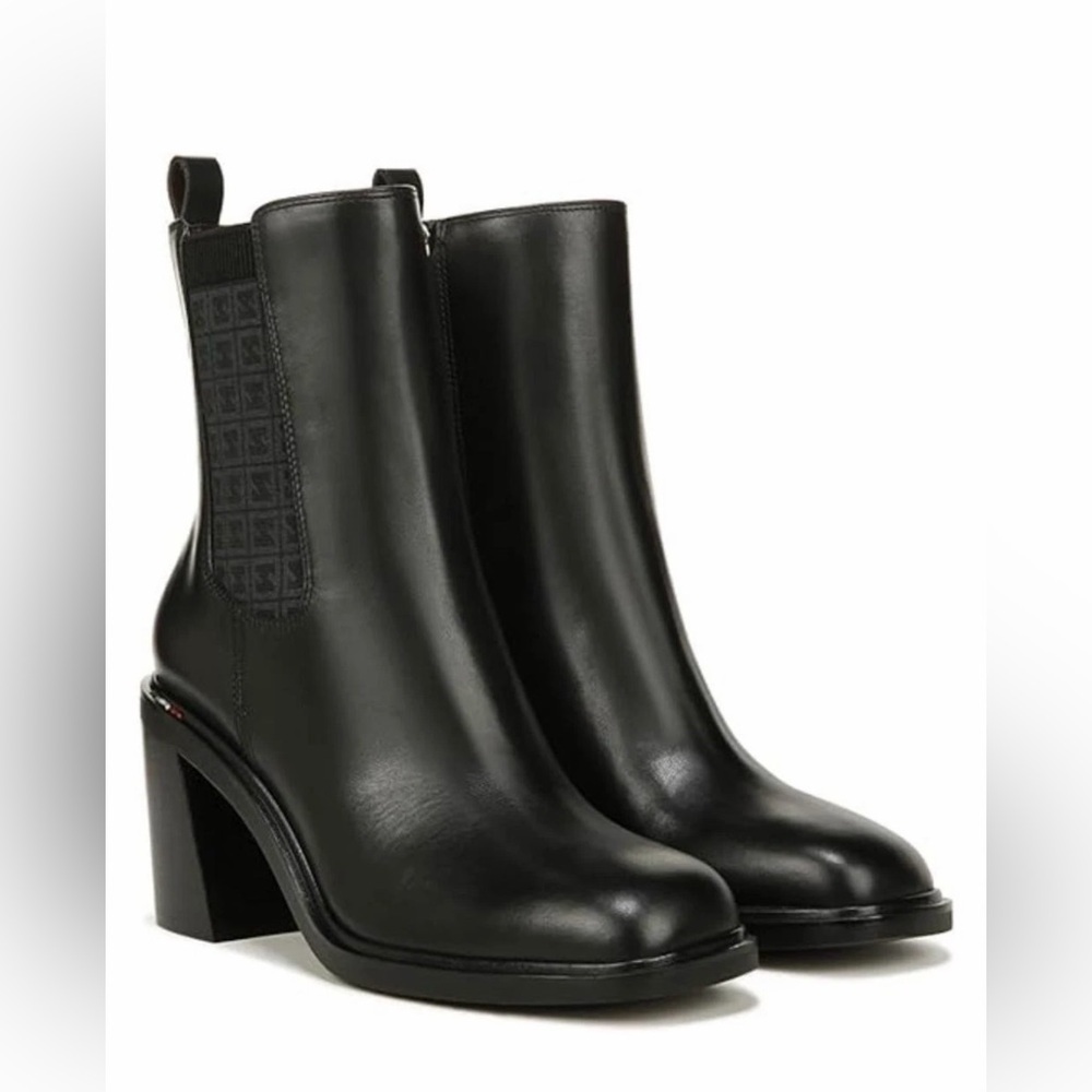Paula Black Leather Franco Sarto Ankle Boots Square Toe Stacked Heel Size 9.5